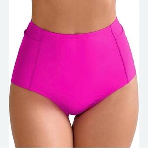 Halcurt High Waist Pocket Swim Briefs For Women / Pink / XL